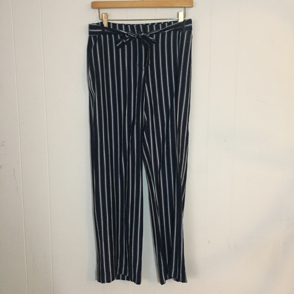 Navy and white striped pants with tie - Picture 2 of 4